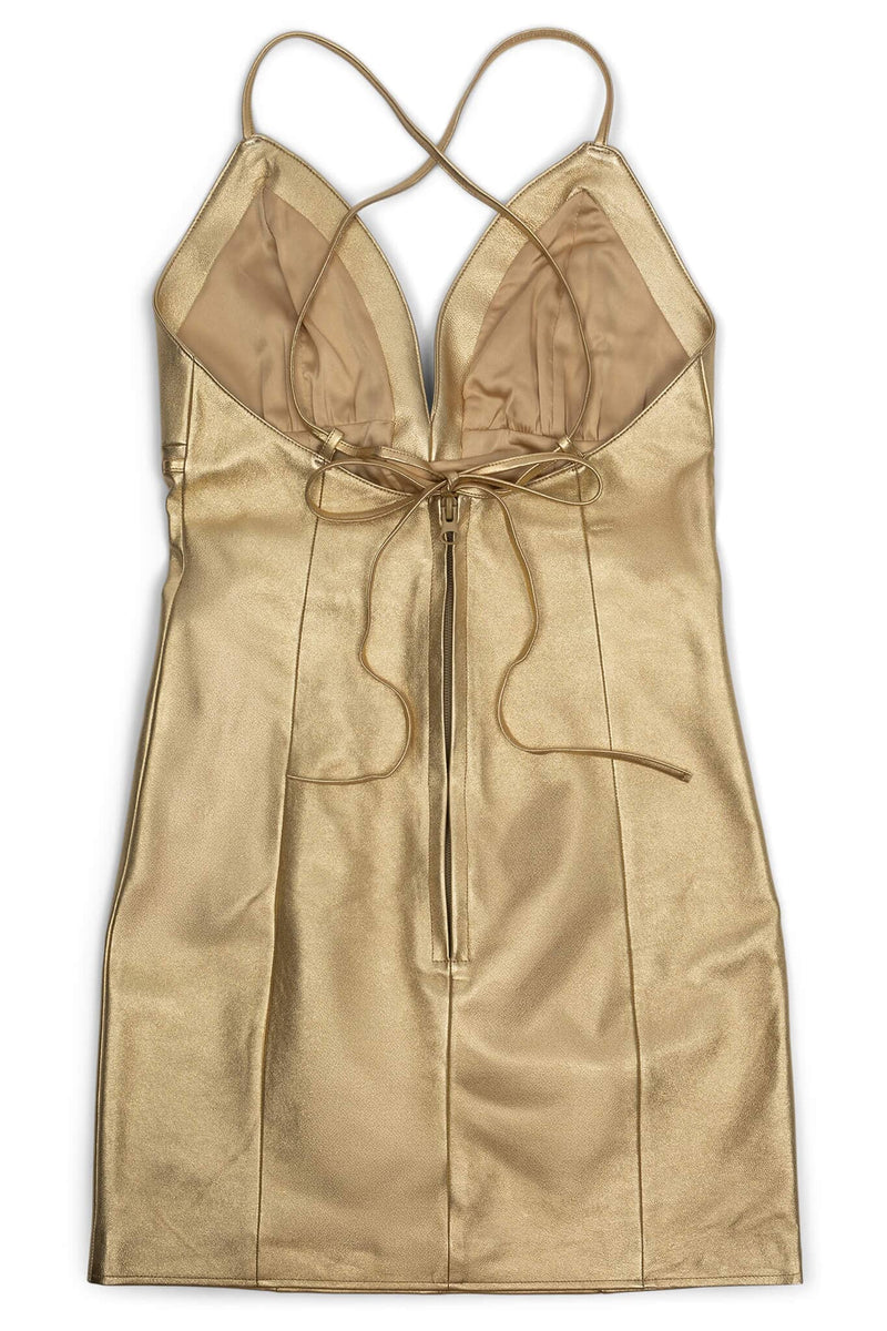 FEMBOT Jeffrey Campbell Leather Dress Gold Metallic