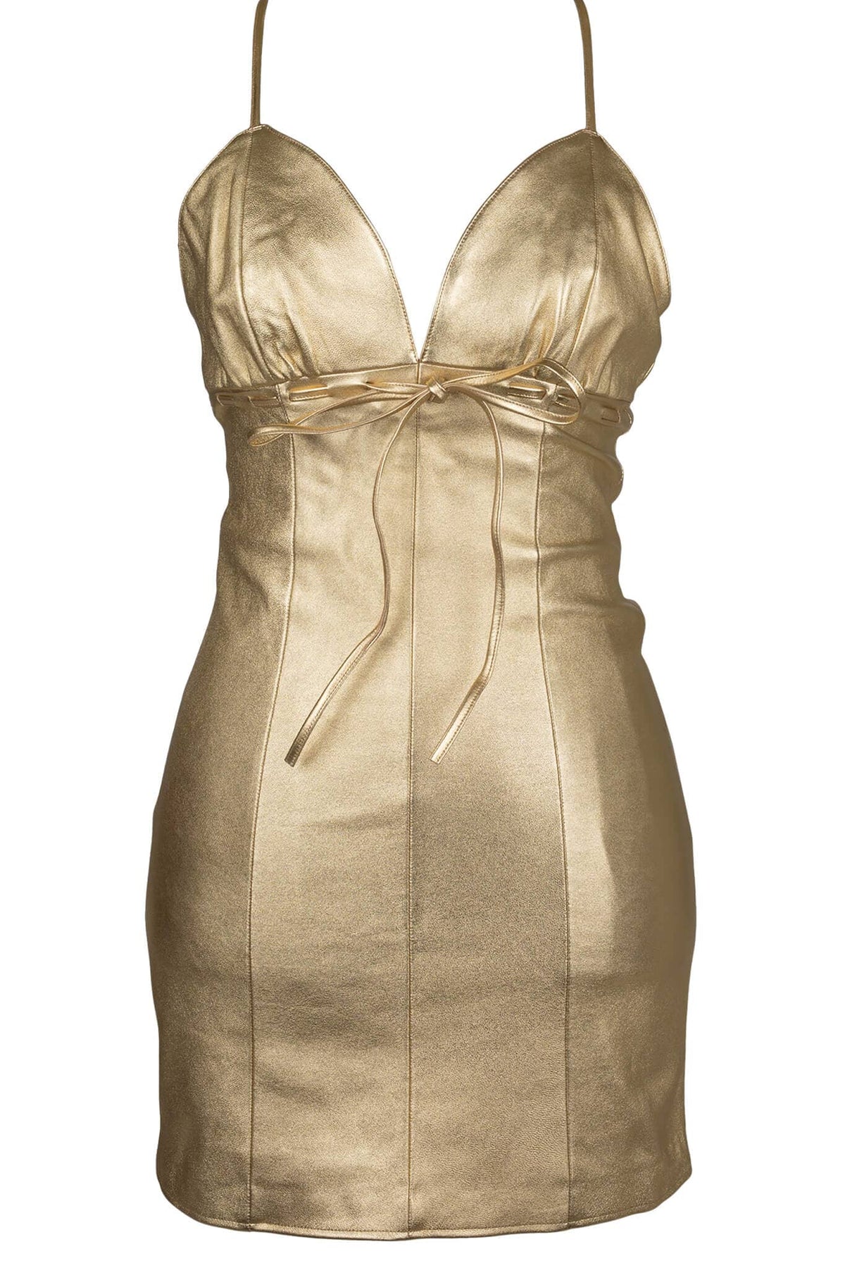 FEMBOT Jeffrey Campbell Leather Dress Gold Metallic