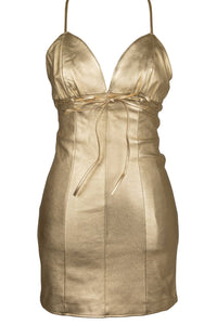 FEMBOT Jeffrey Campbell Leather Dress Gold Metallic