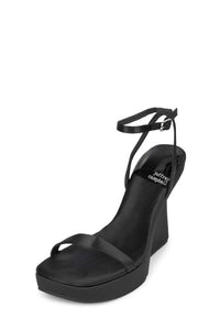 FLAUNTING Jeffrey Campbell Wedged Sandals Black Satin