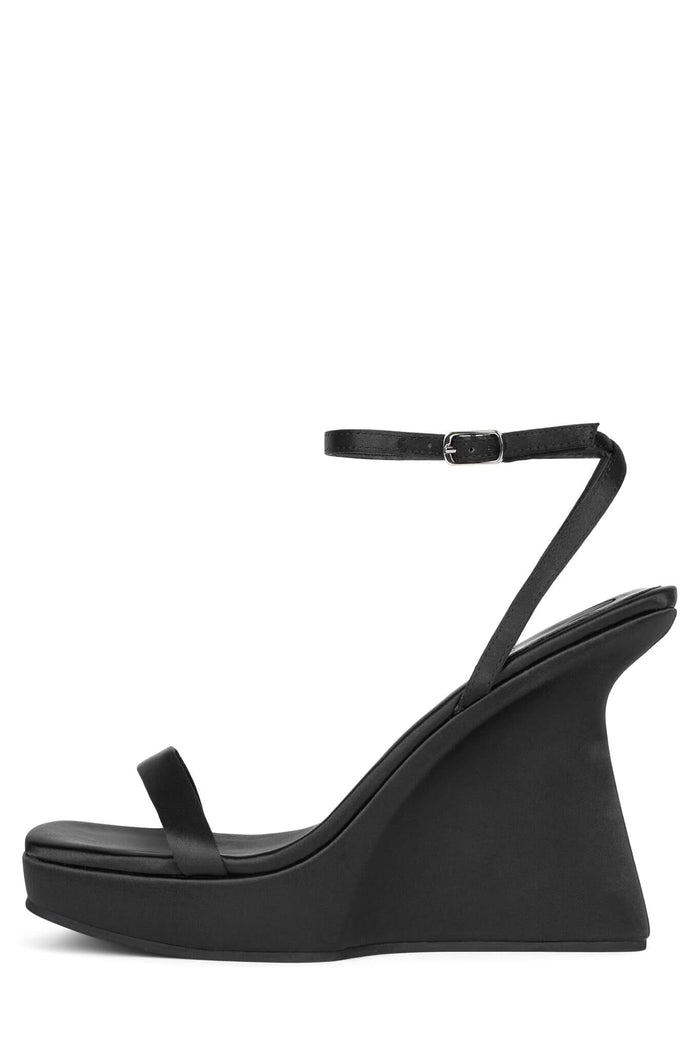 FLAUNTING Jeffrey Campbell Wedged Sandals Black Satin
