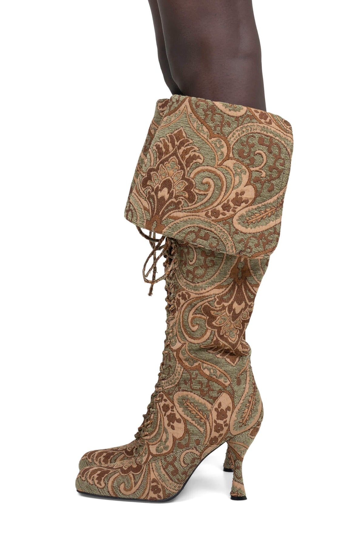 FULL-OUT Jeffrey Campbell Heeled Boot Tan Tapestry