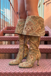 FULL-OUT Jeffrey Campbell Heeled Boot Tan Tapestry