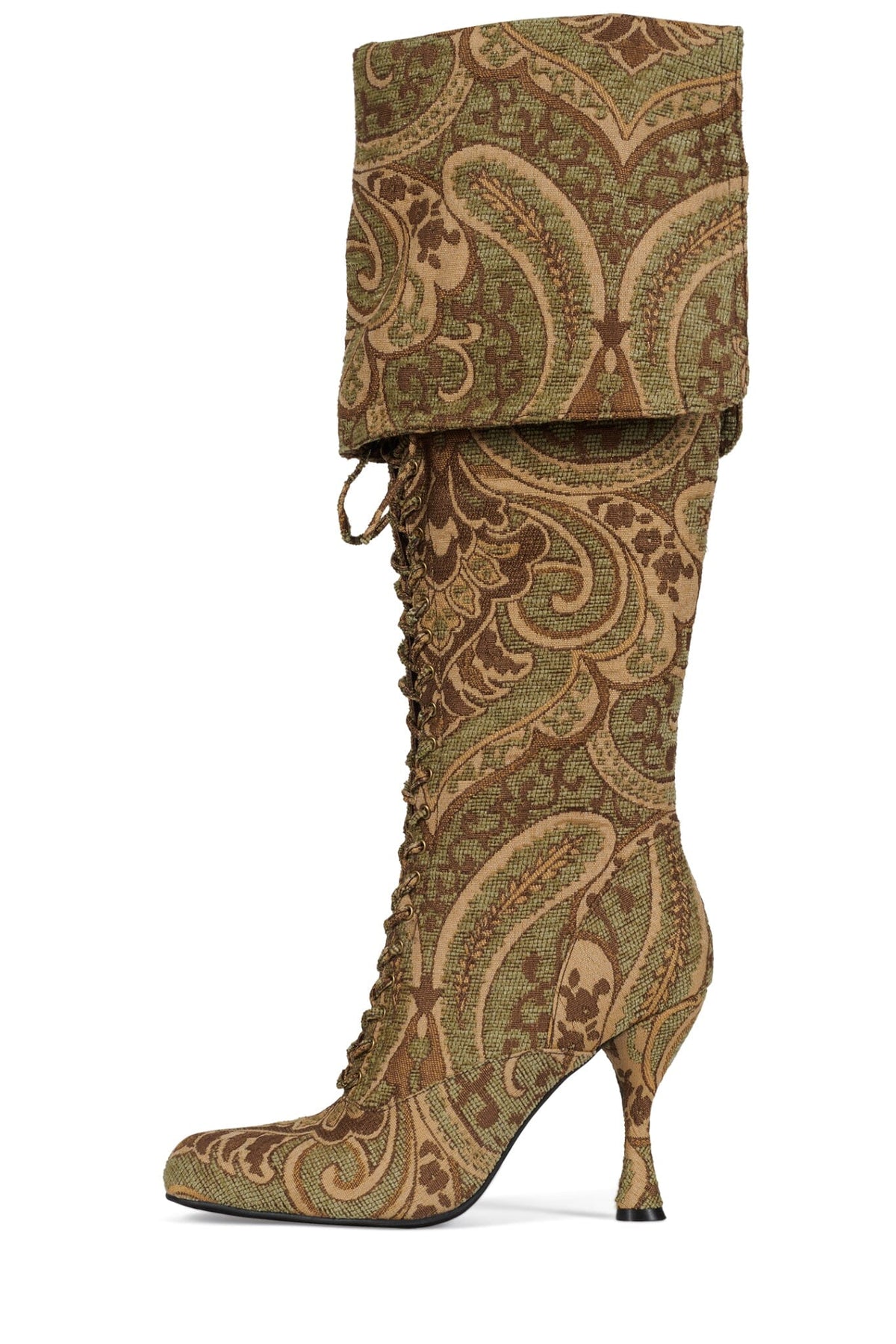 FULL-OUT Jeffrey Campbell Heeled Boot Tan Tapestry