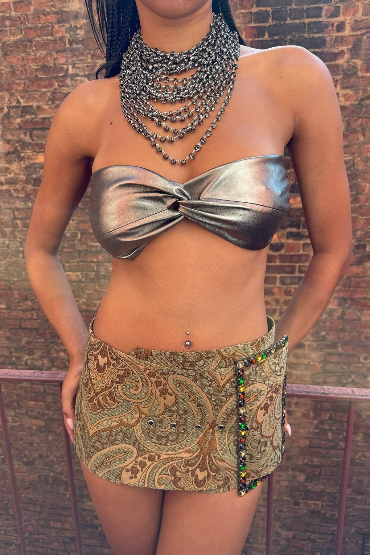 GIRLYPOP SKIRT Jeffrey Campbell Mini Skirt Brown Beige Tapestry Multi