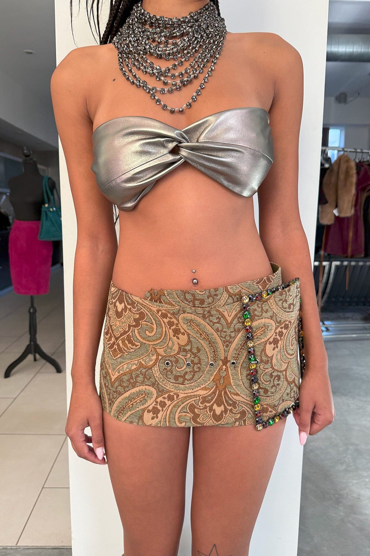 GIRLYPOP SKIRT Jeffrey Campbell Mini Skirt Brown Beige Tapestry Multi