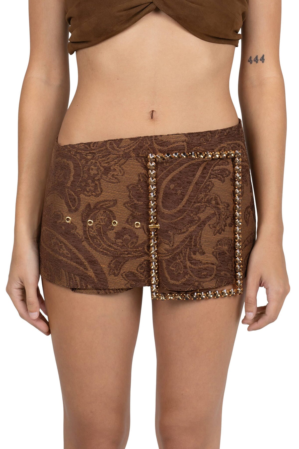 GIRLYPOP Jeffrey Campbell Rhinestone Belt Brown Tapestry