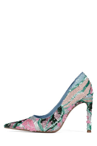 GOOD-SEQ Jeffrey Campbell High-Heel Teal Satin Combo