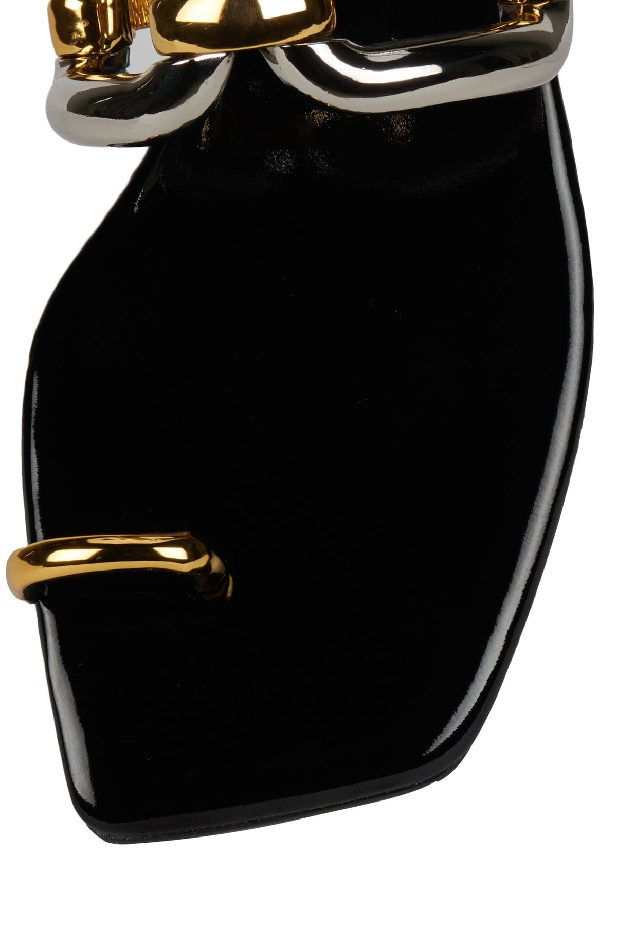 GUILDED-2 Jeffrey Campbell Flat Sandal Black Patent Combo