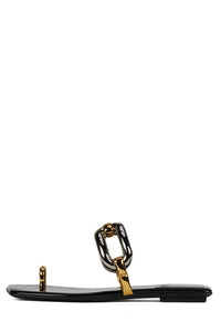 GUILDED-2 Jeffrey Campbell Flat Sandal Black Patent Combo