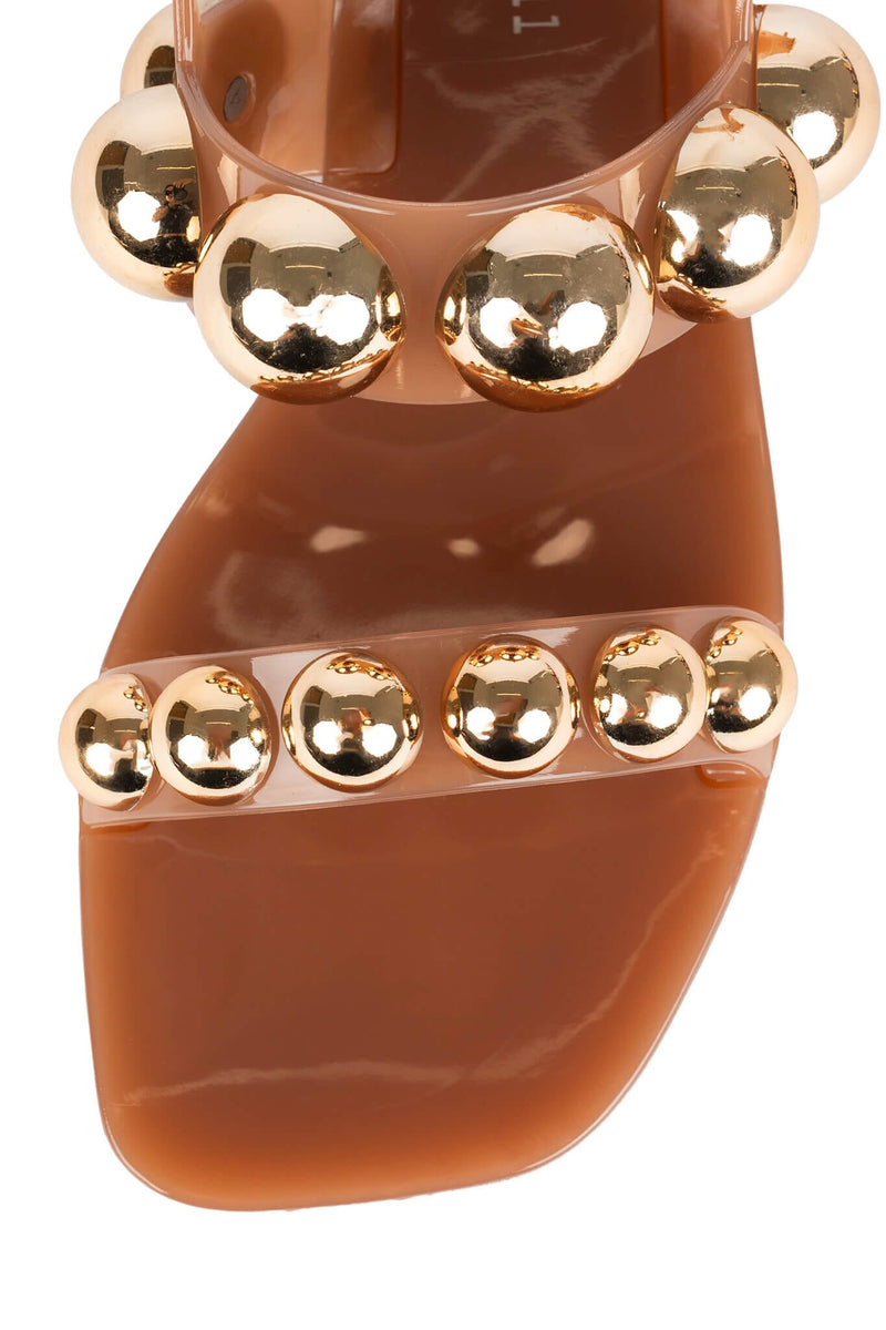 GUM-DROP Jeffrey Campbell Flat Sandals Caramel Gold