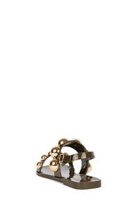 GUM-DROP Jeffrey Campbell Flat Sandals Sandal Khaki Gold