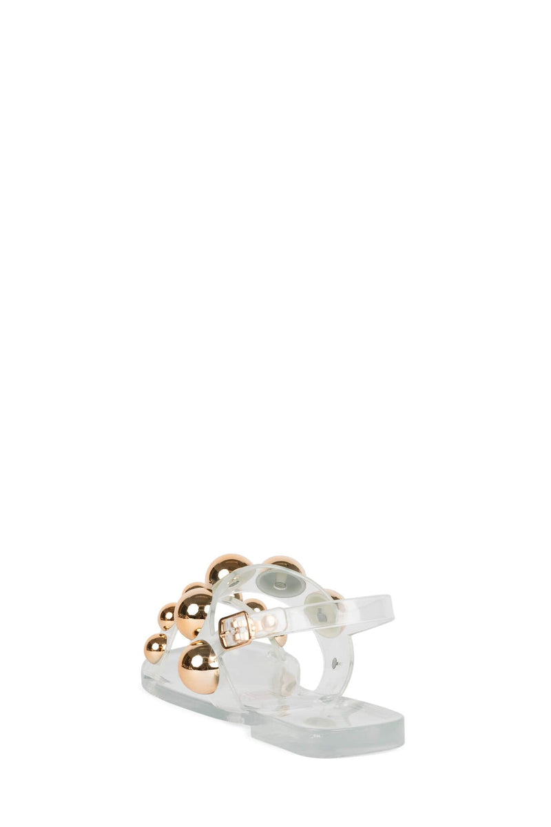 GUM-DROP Jeffrey Campbell Flat Sandals Clear Gold