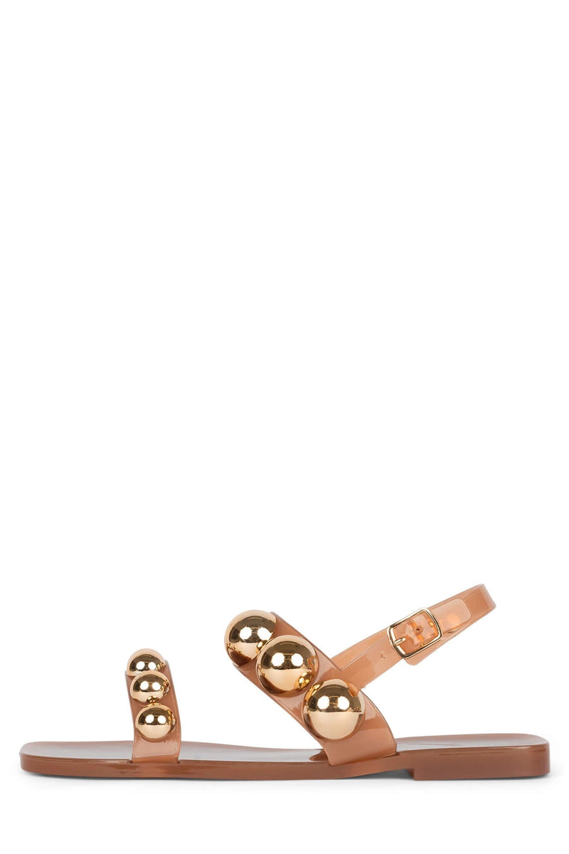 GUM-DROP Jeffrey Campbell Flat Sandals Caramel Gold