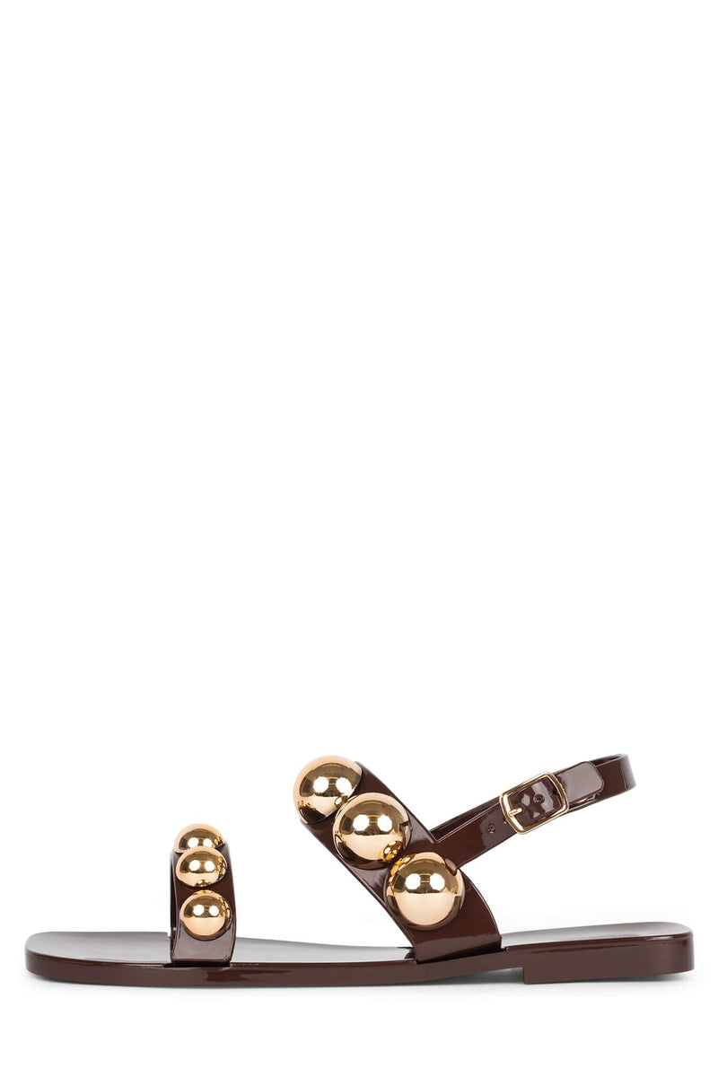 GUM-DROP Jeffrey Campbell Flat Sandals Dark Brown Gold