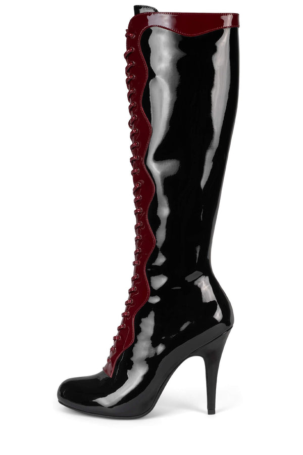 HEADLINE-K Jeffrey Campbell Knee-High Boot Black Patent Red Patent