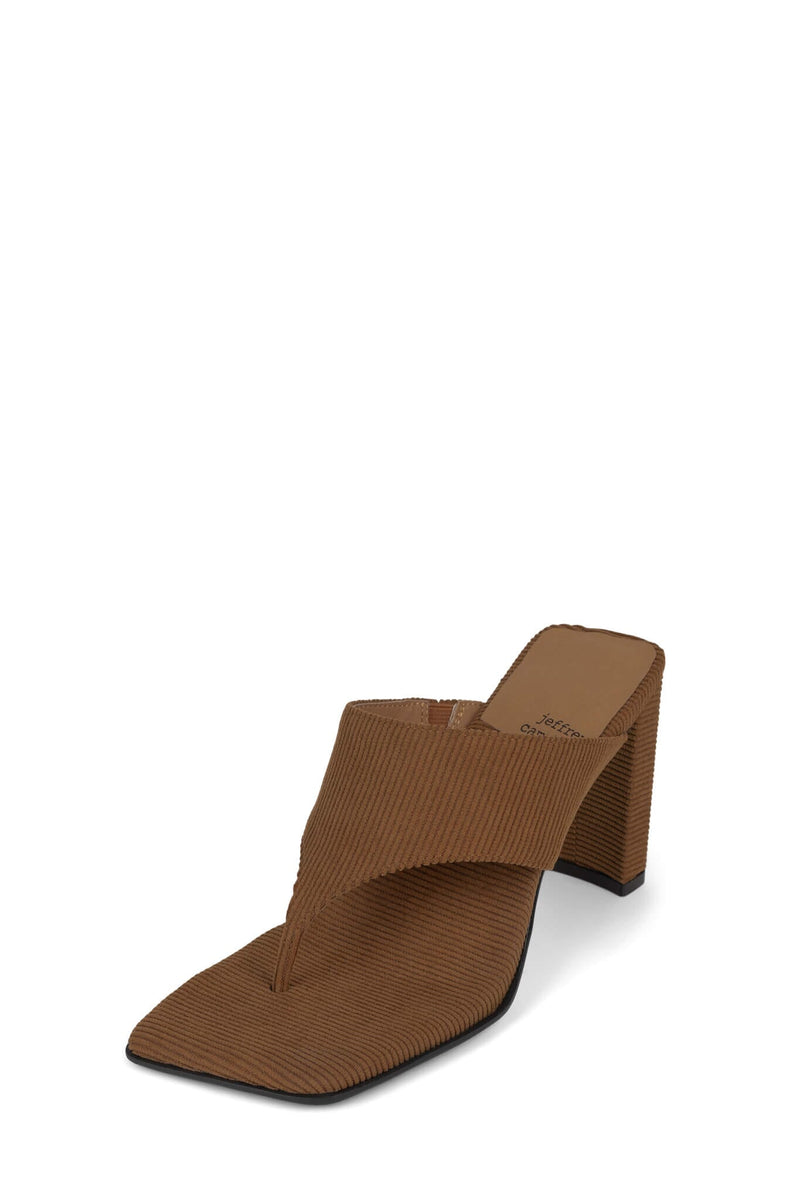 HEATIN-UP Jeffrey Campbell Heeled Thong Sandal Tan Corduroy