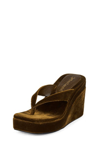 HEY-BABE Jeffrey Campbell Wedge Sandal Mustard Velvet _hover