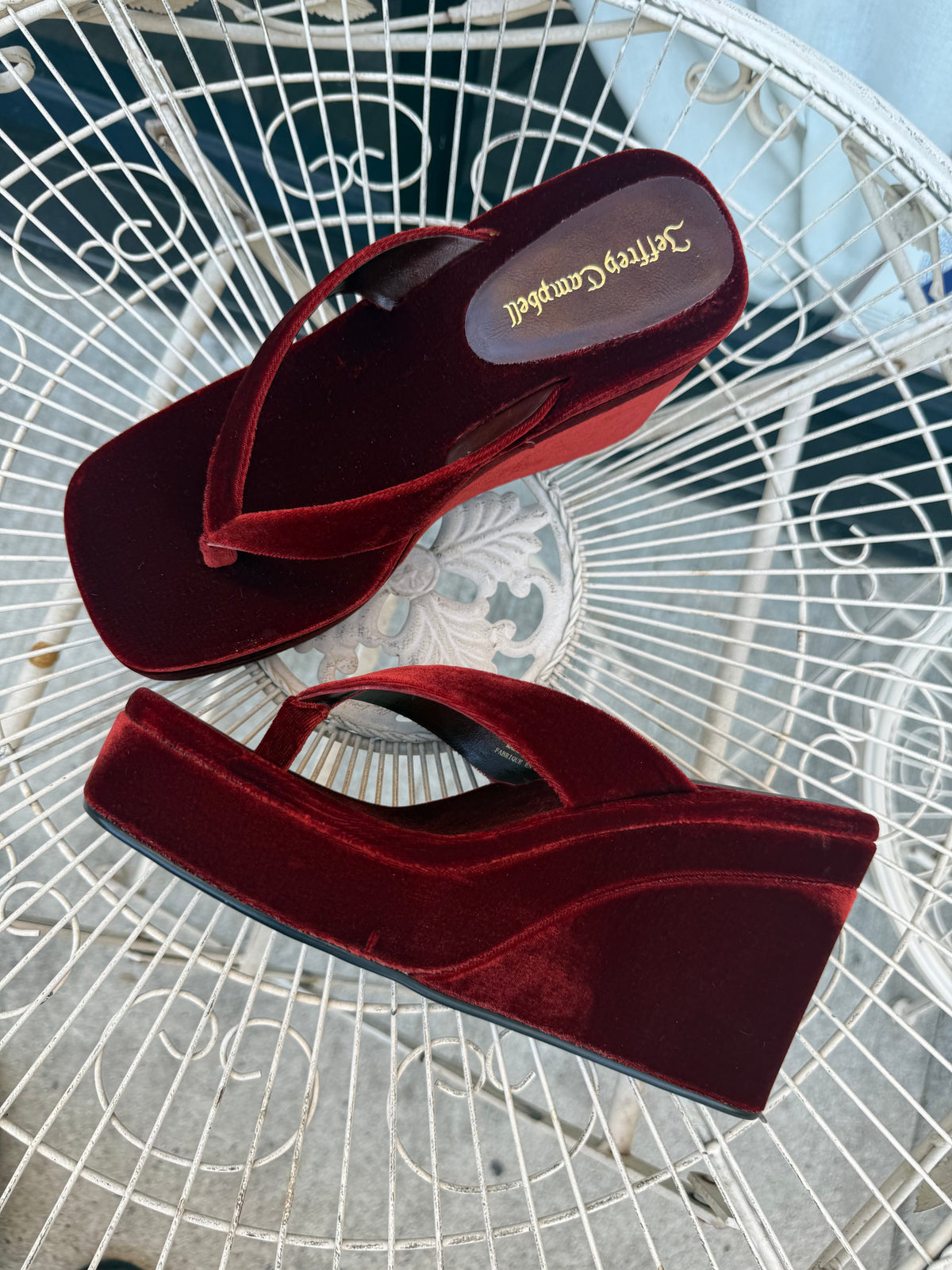 HEY-BABE Jeffrey Campbell Wedge Sandal Rust Velvet _hover