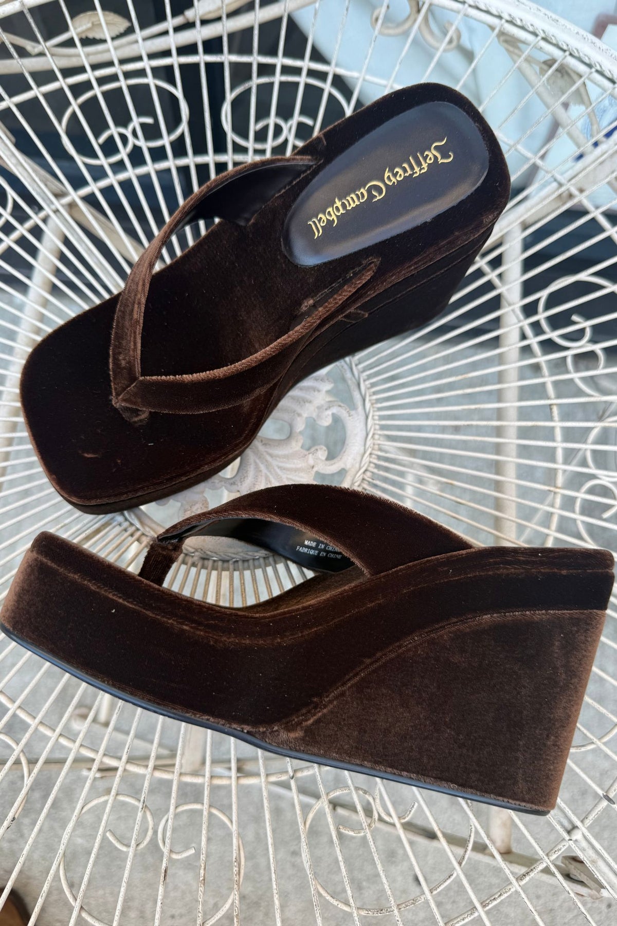 HEY-BABE Jeffrey Campbell Wedge Sandal Brown Velvet _hover