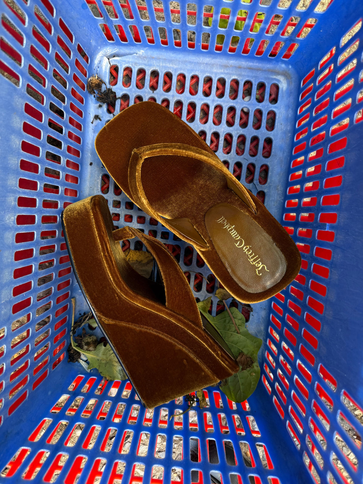 HEY-BABE Jeffrey Campbell Wedge Sandal Mustard Velvet _hover