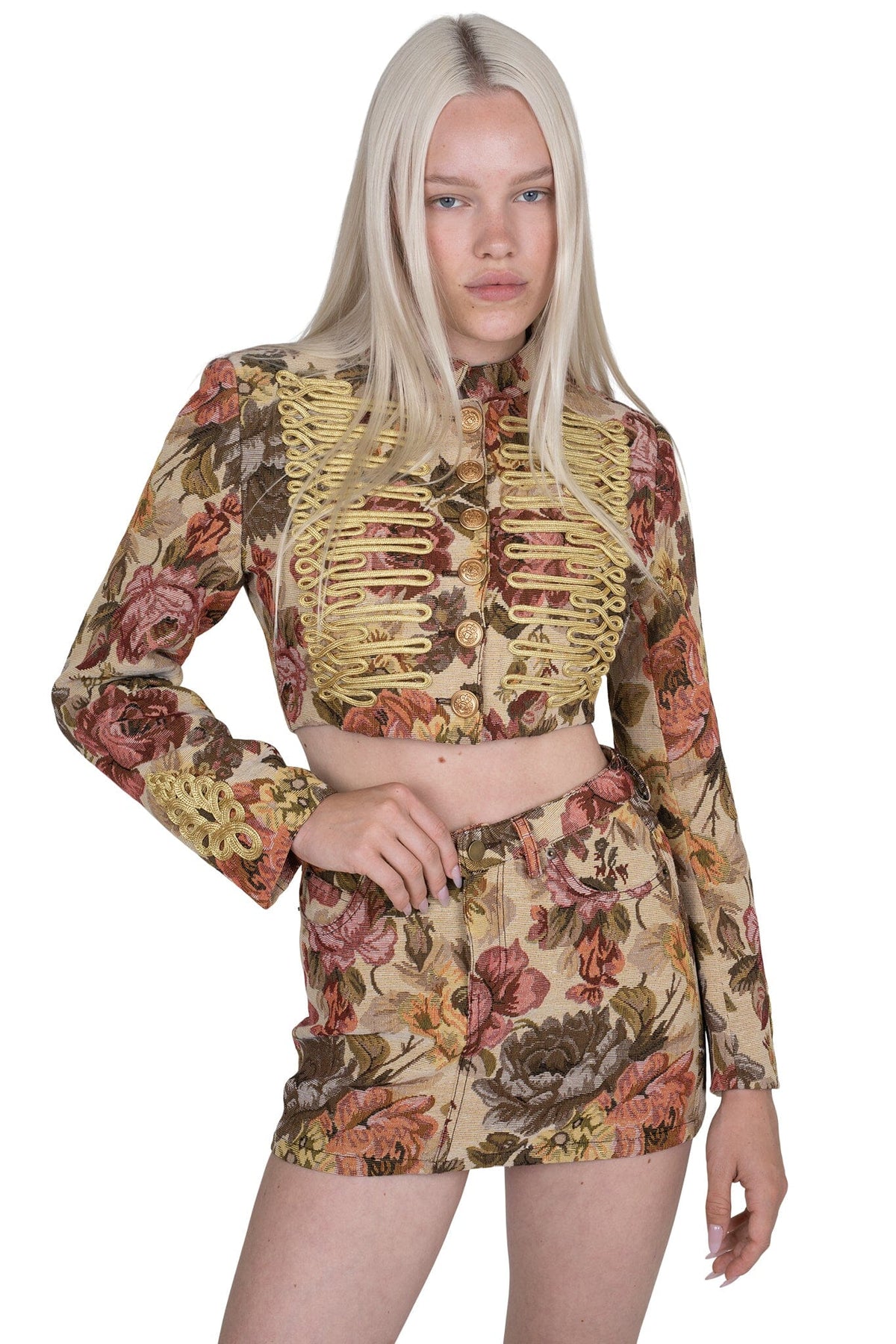 HEY-NOW-T Jeffrey Campbell Skirt Beige Floral Tapestry 