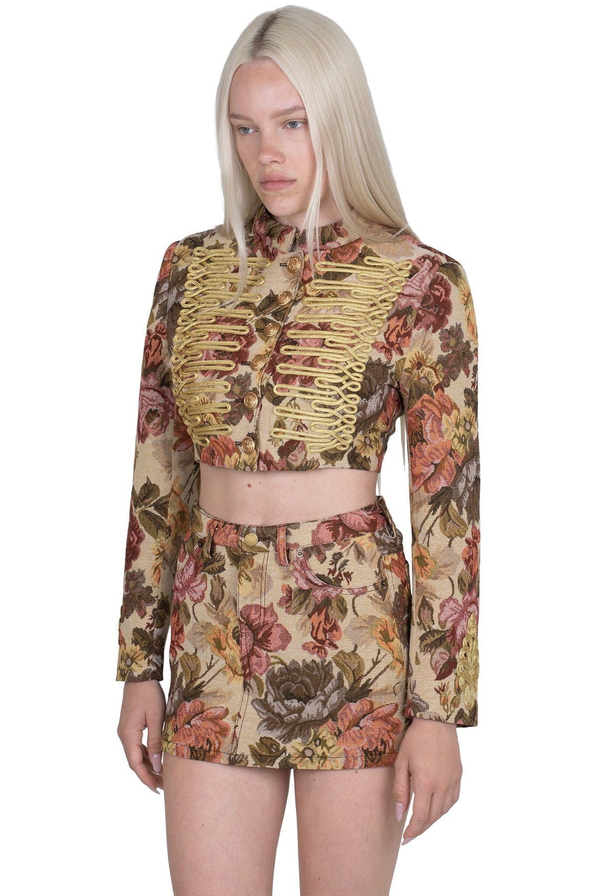 HEY-NOW-T Jeffrey Campbell Skirt Beige Floral Tapestry 