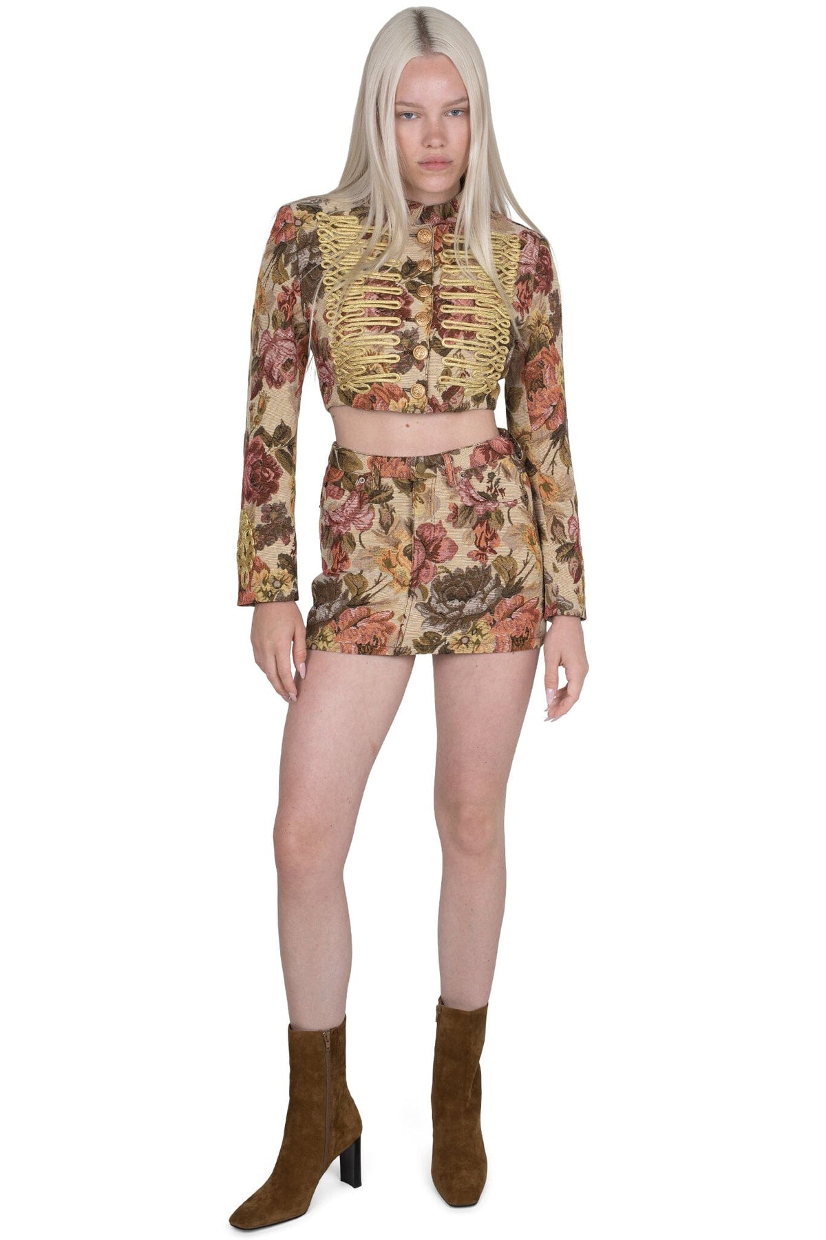 HEY-NOW-T Jeffrey Campbell Skirt Beige Floral Tapestry 