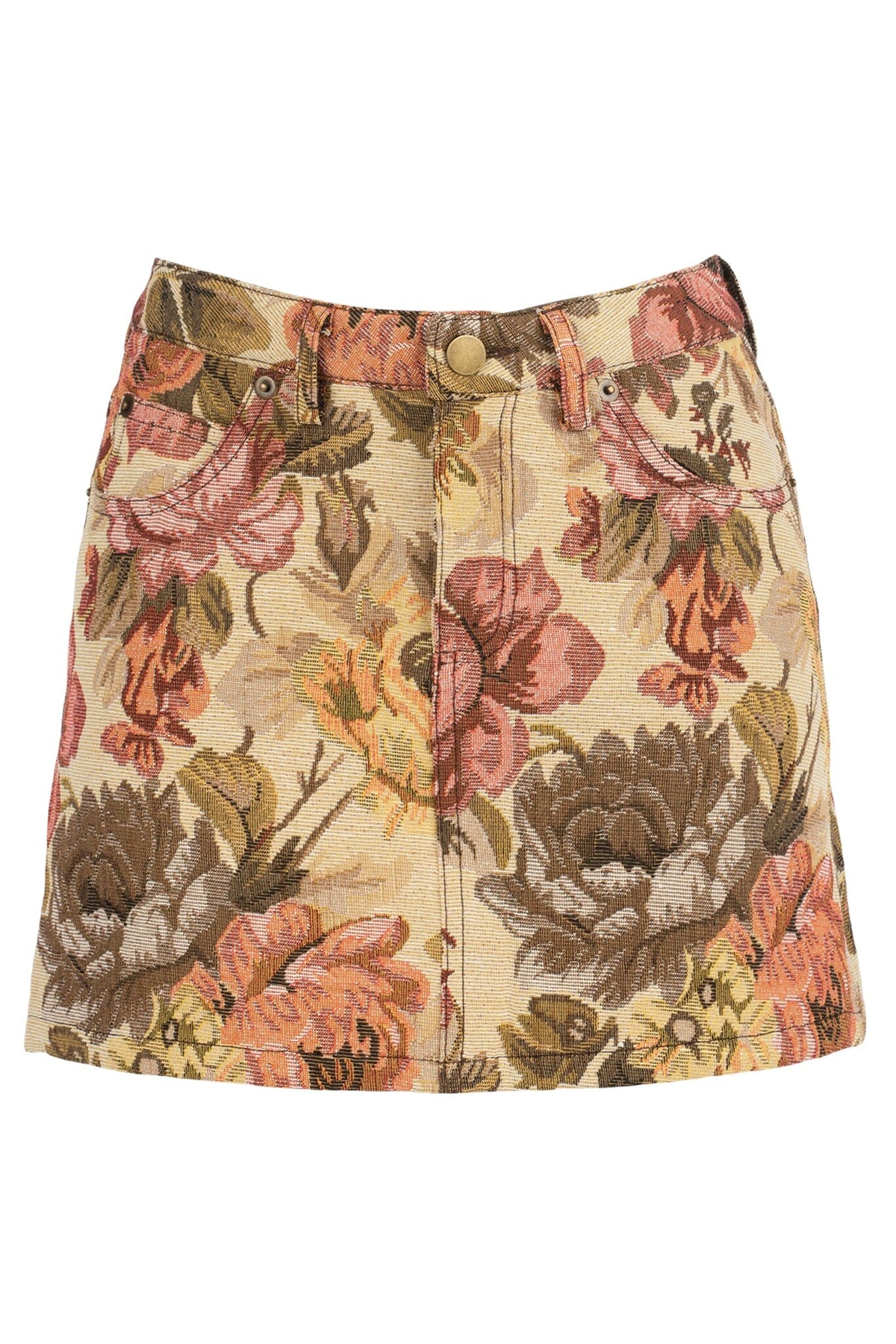 HEY-NOW-T Jeffrey Campbell Skirt Beige Floral Tapestry 