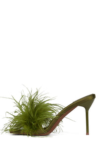 HEY-YA Heeled Mule Green Satin Combo