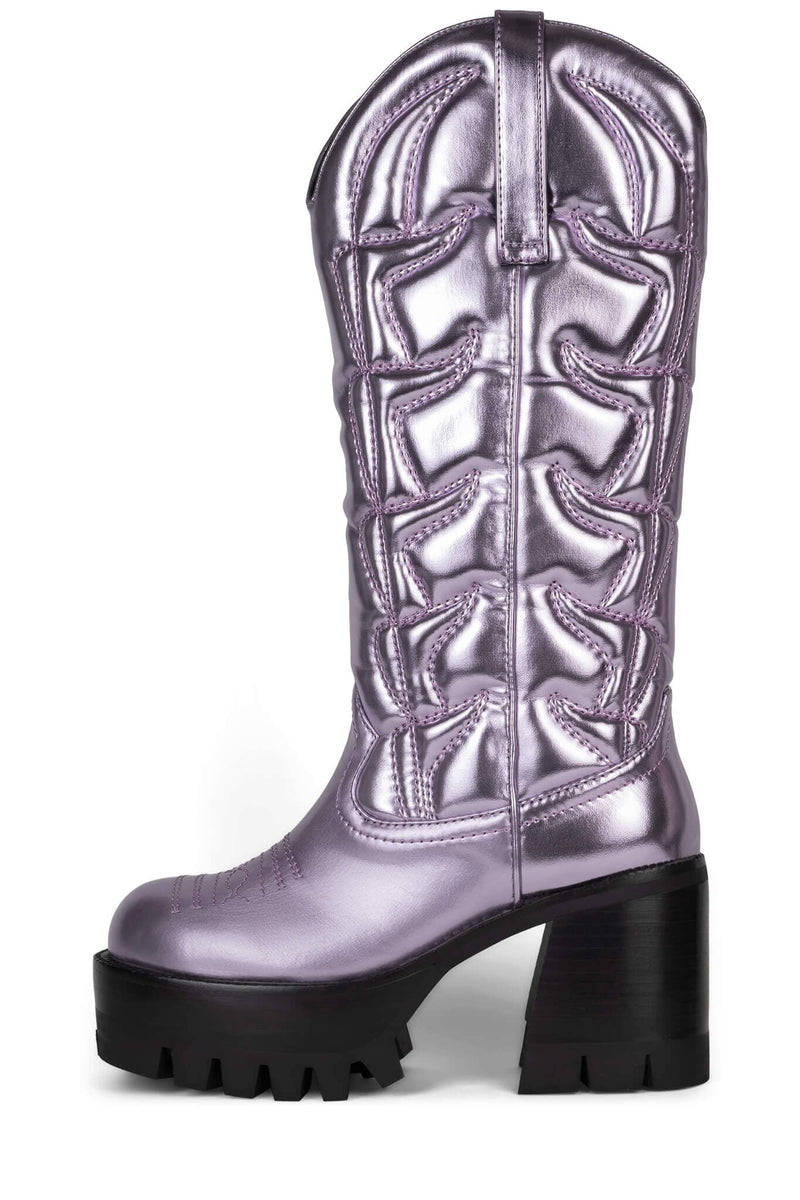 HONKY-TONK Jeffrey Campbell Knee High Cowboy Boots Purple Metallic