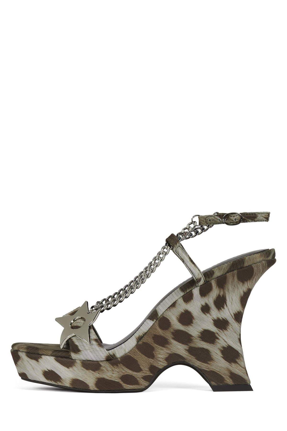 HOTTIE Platform Wedge Green Cheetah Silver