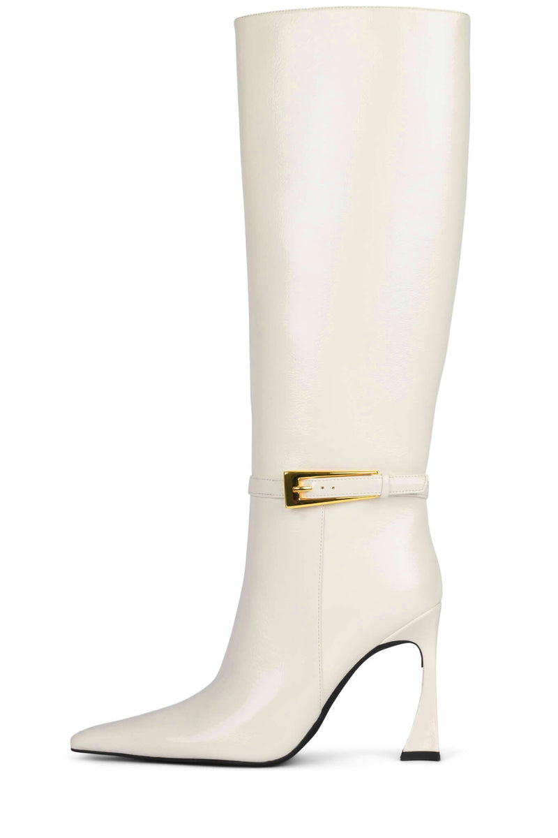 IDENTITY Knee-High Boot ST Beige Crinkle Patent 6 