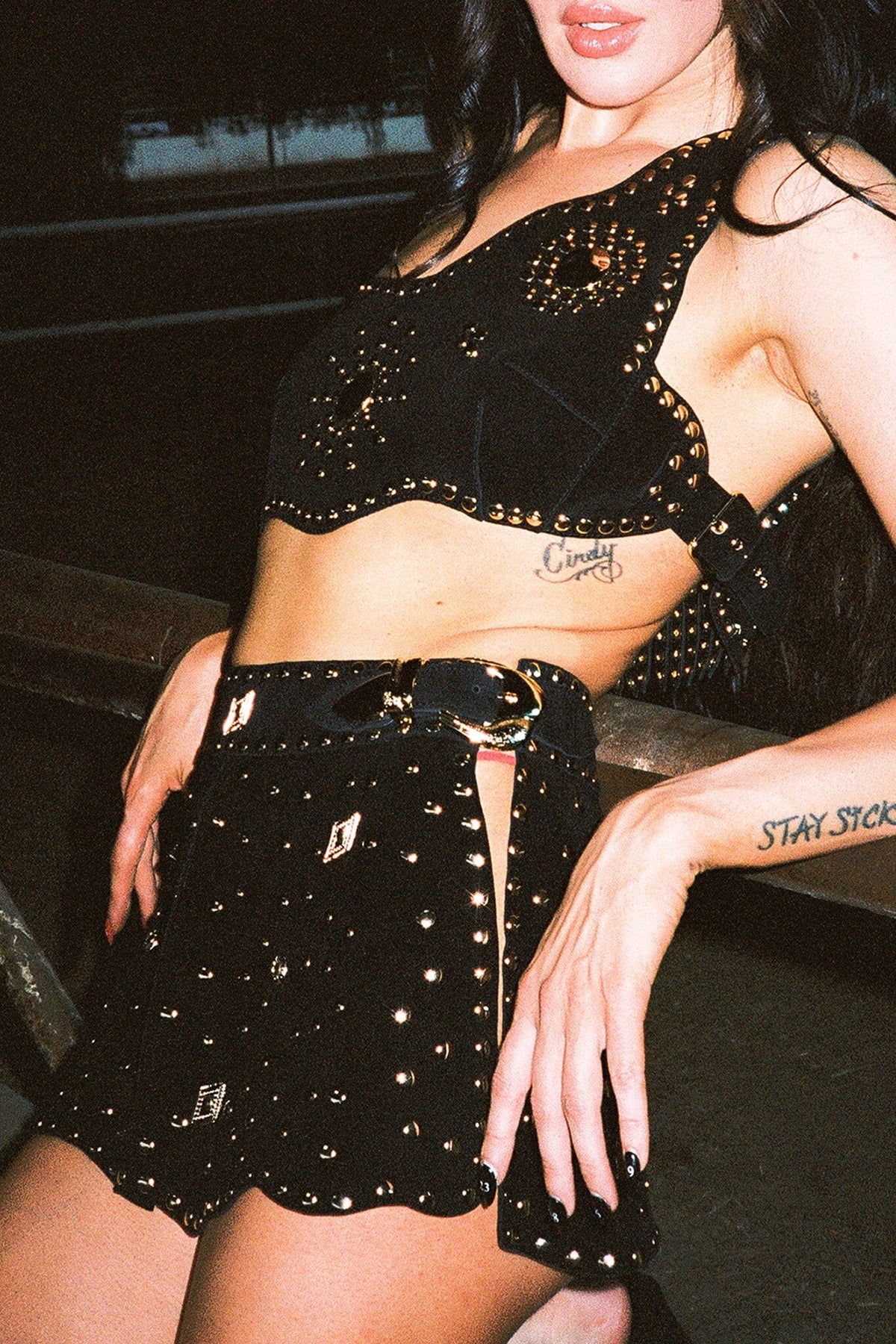 IMPERATOR TOP Jeffrey Campbell Crop Top Black Suede Gold