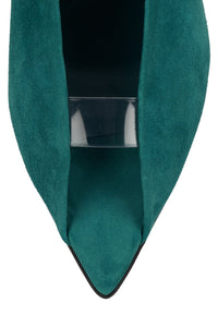 INHERIT Jeffrey Campbell Heeled Sandal Turquoise Suede Clear