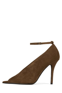 INHERIT Jeffrey Campbell Heeled Sandal Camel Suede Clear