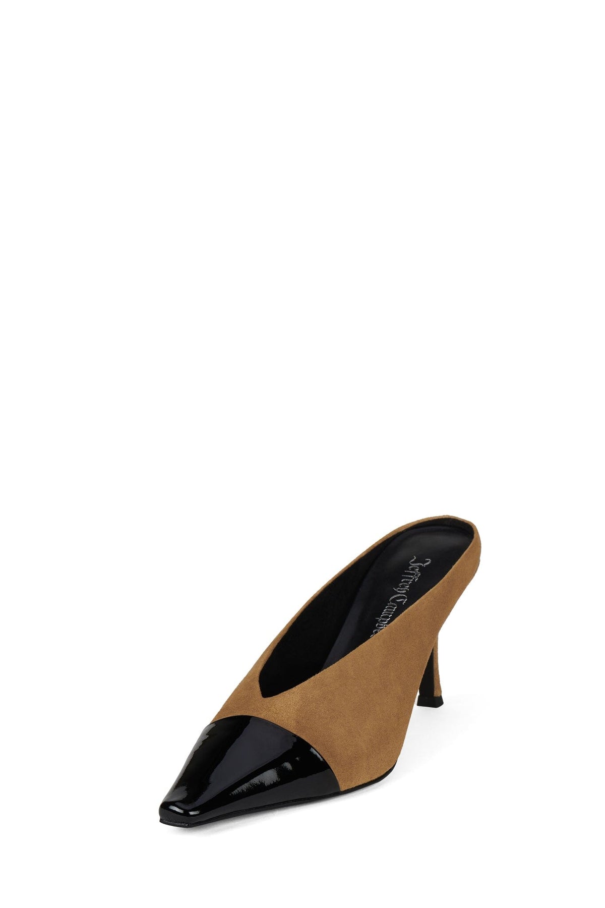 INVESTOR Jeffrey Campbell Heeled Mule Beige Suede Black Combo _hover