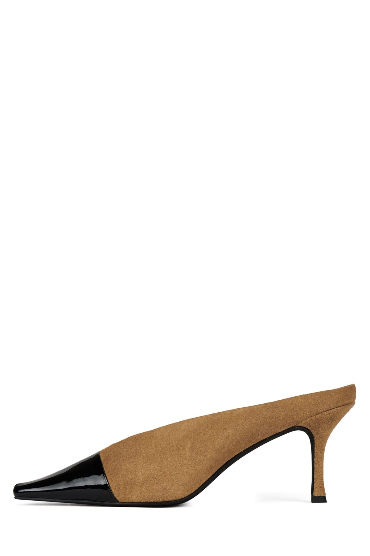 INVESTOR Jeffrey Campbell Heeled Mule Beige Suede Black Combo
