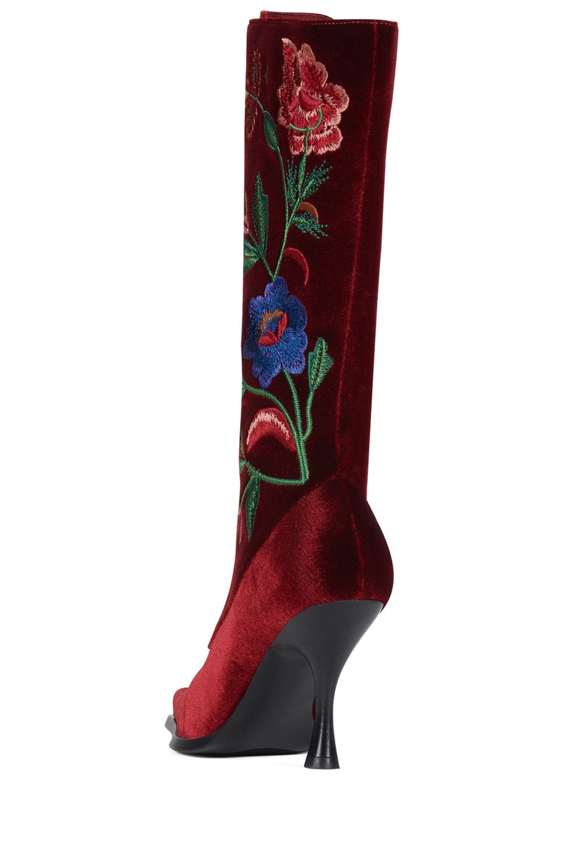 JOYEUX Jeffrey Campbell Knee-High Boot Wine Velvet Floral Multi
