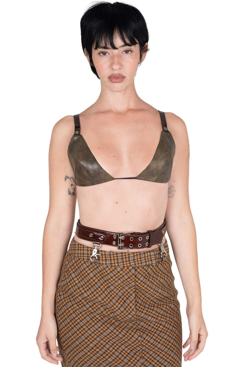 JUNIA TOP Jeffrey Campbell Triangle Bra Top Taupe Brown Combo