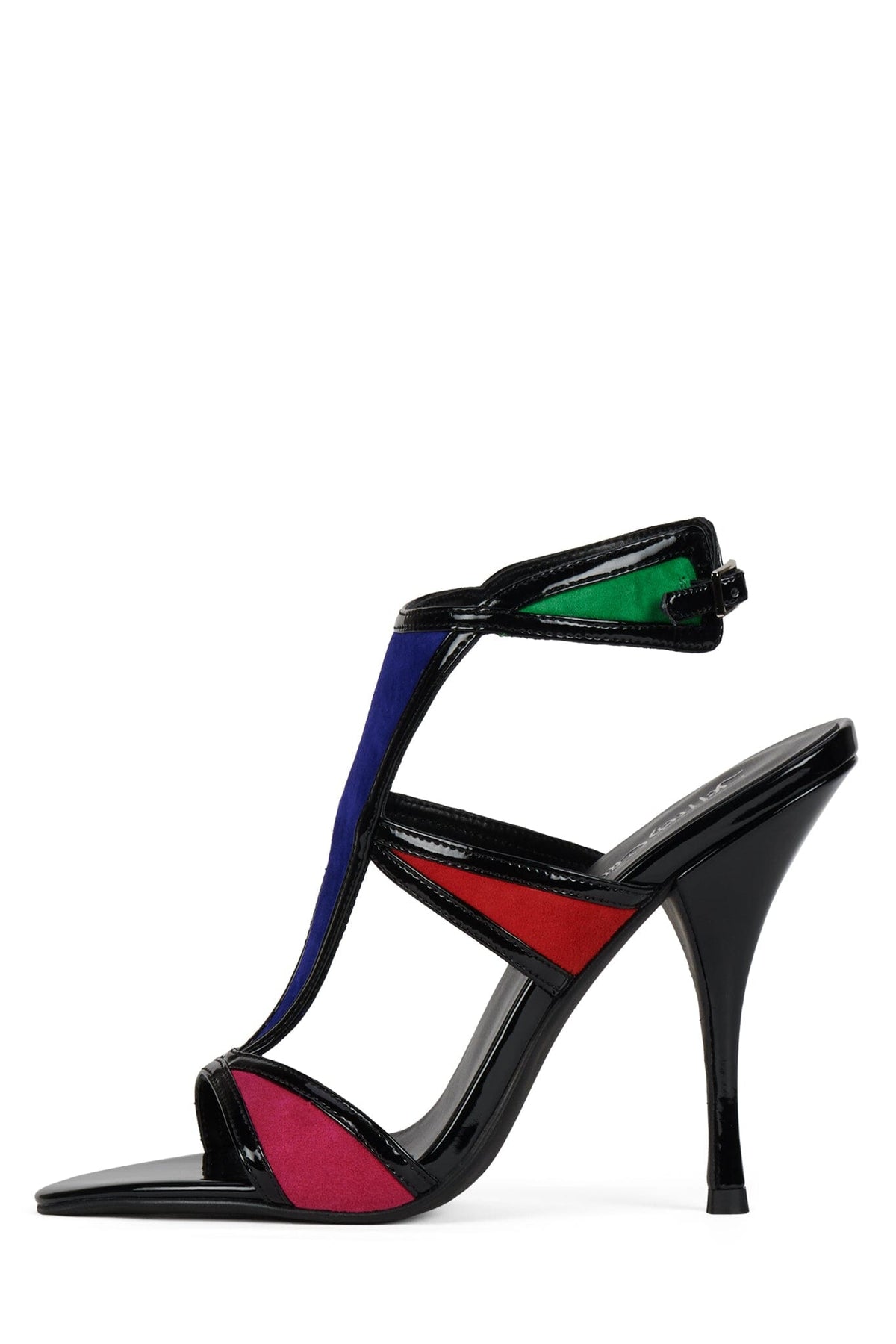 KALEIDO Heeled Sandal Black Patent Multi Suede