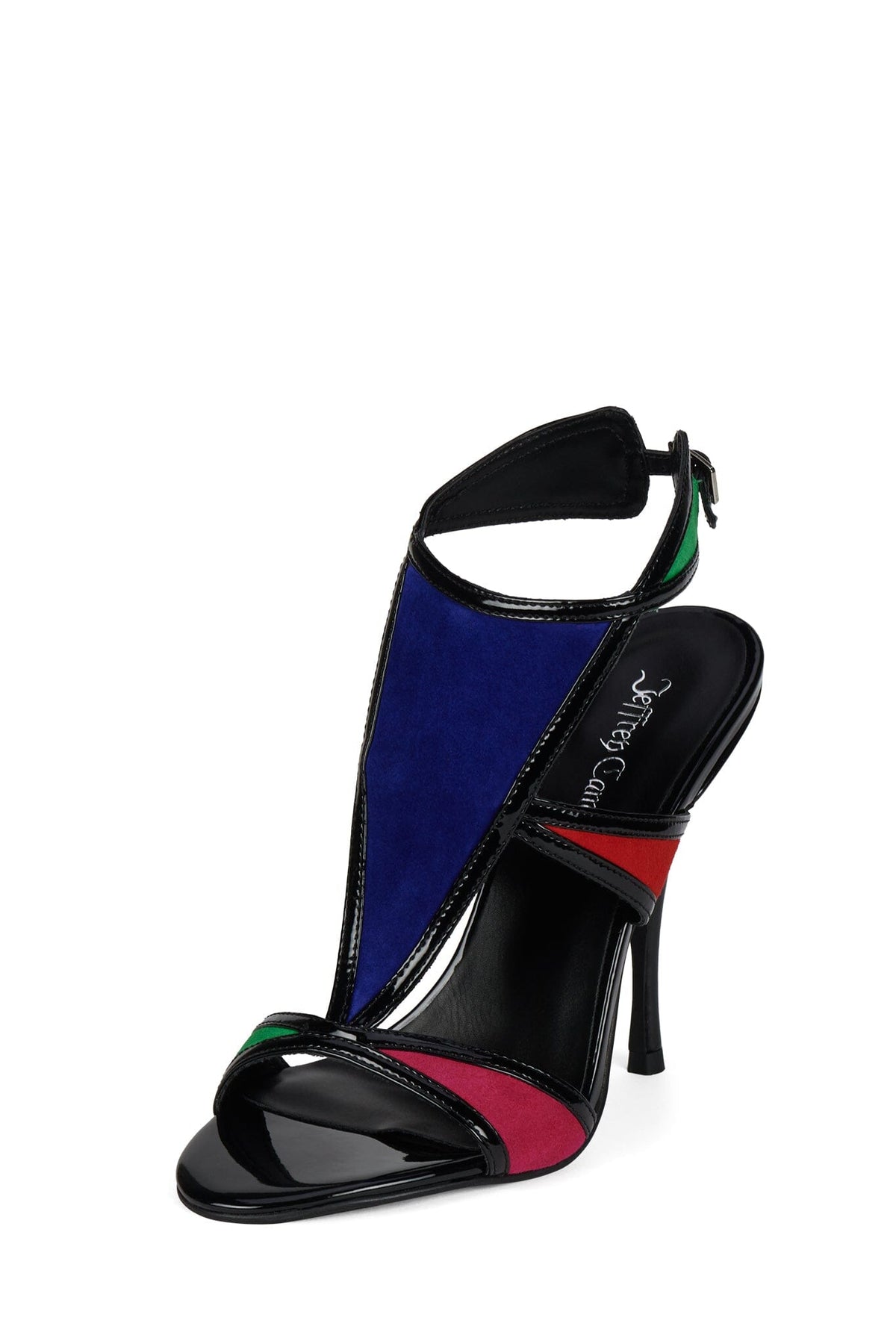 KALEIDO Heeled Sandal Black Patent Multi Suede _hover