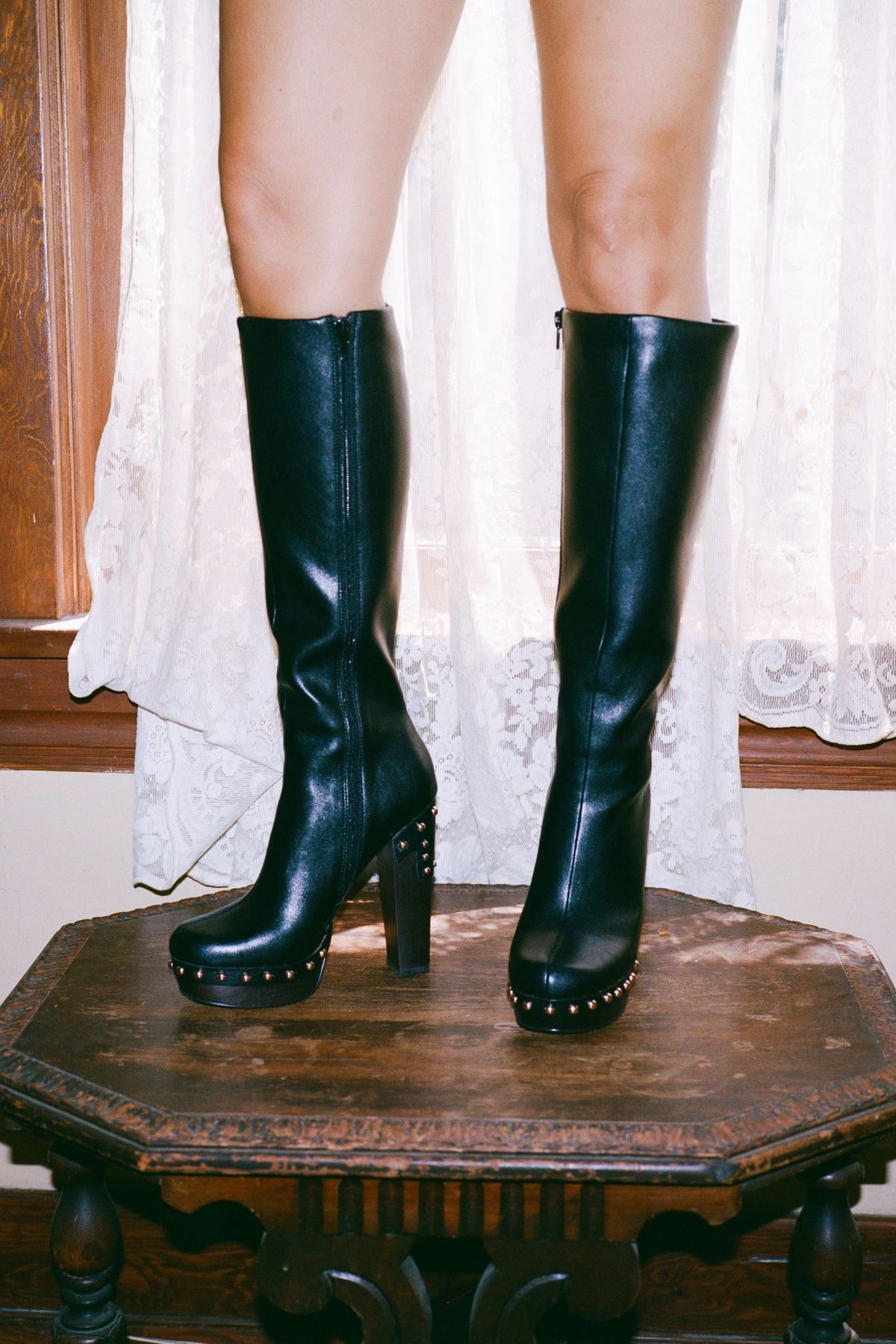 KAMARI Jeffrey Campbell Platform Knee-High Boot Black Gold _hover