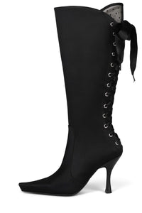 LEGGY Knee-High Boot DV Black Satin Black Dot 6 