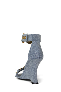 LEONITE Jeffrey Campbell Ankle Strap Sandal Blue Denim Gold