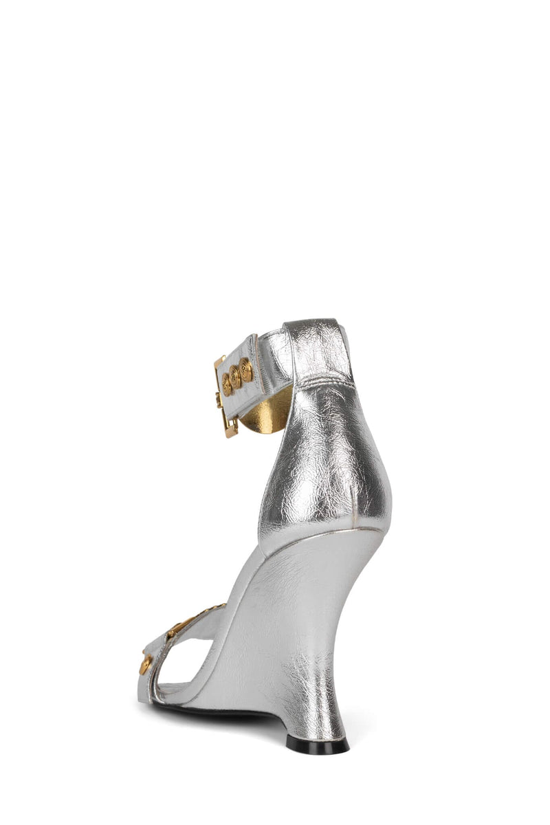 LEONITE Jeffrey Campbell Ankle Strap Sandal Silver Gold