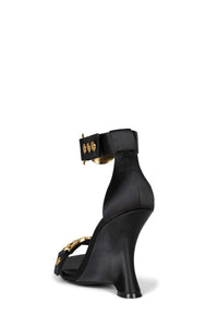 LEONITE Jeffrey Campbell Ankle Strap Sandal Black Satin Gold