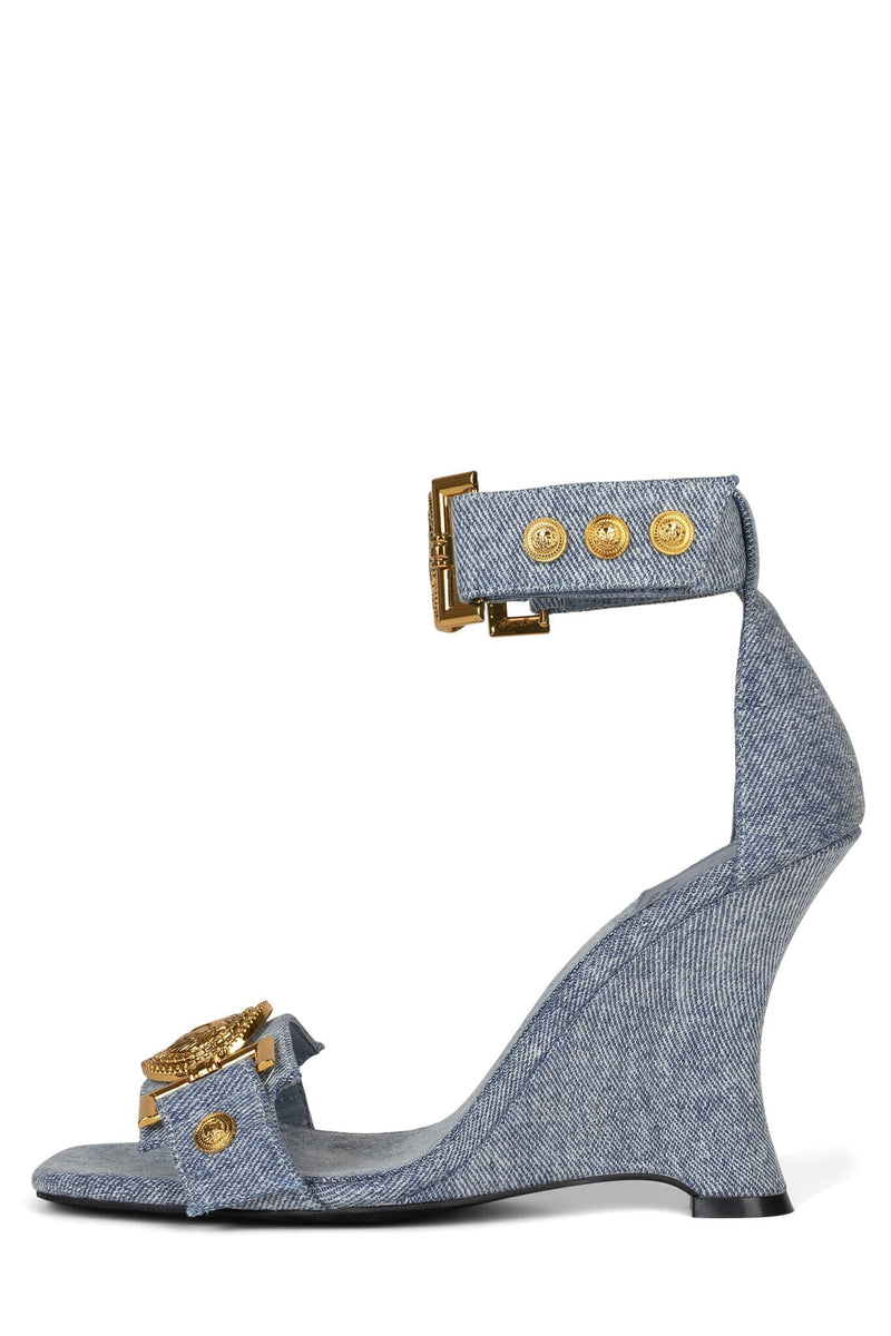 LEONITE Jeffrey Campbell Ankle Strap Sandal Blue Denim Gold