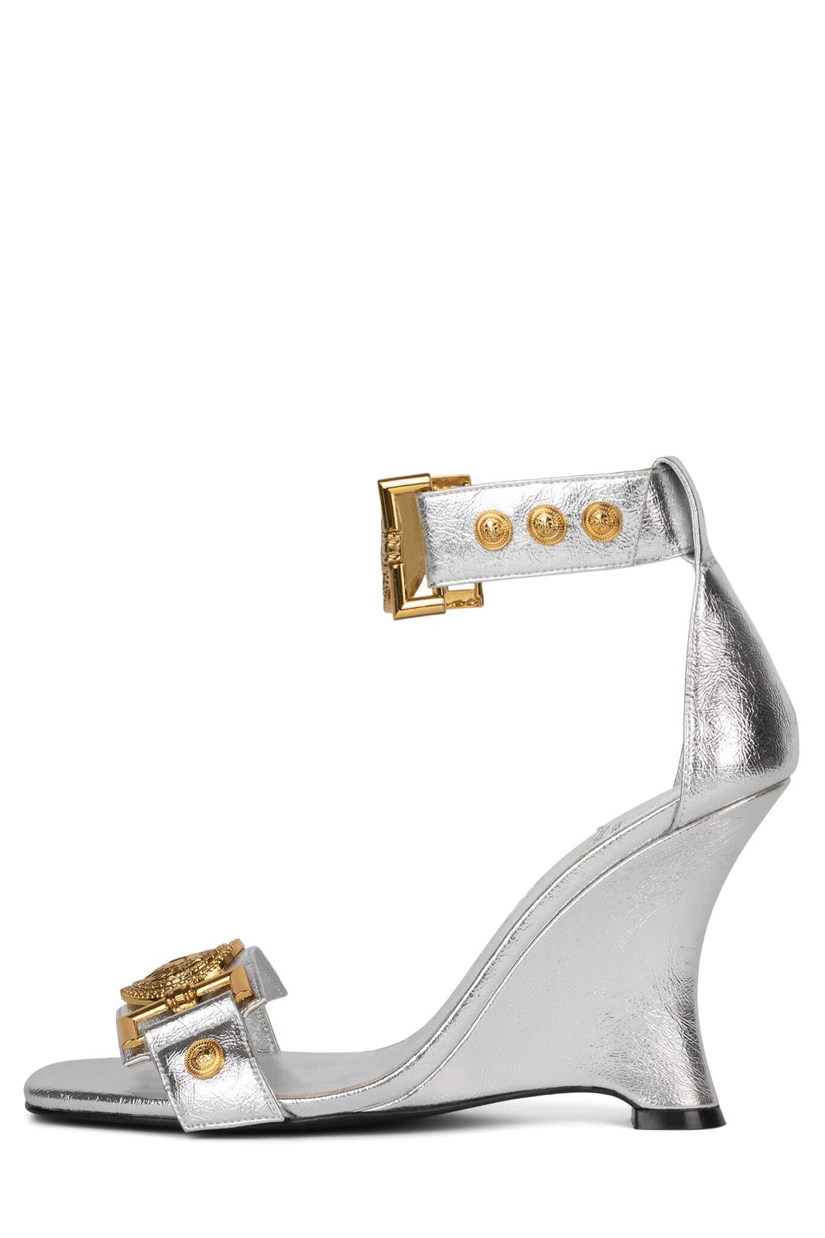 LEONITE Jeffrey Campbell Ankle Strap Sandal Silver Gold