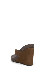 LIEZEL Jeffrey Campbell Platform Wedge Sandal Espresso Suede Combo